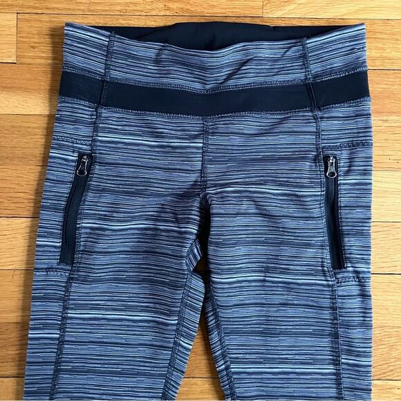 Lululemon Run Inspire Crop Grey Striped Mesh Panel Cropped Workout Leggings 6 - Picture 2 of 7